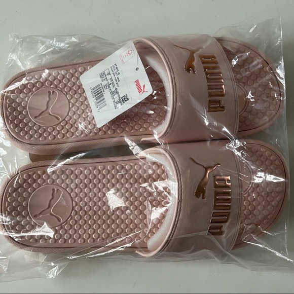 NWT PUMA AUTHENTIC COOL CAT BOLD WOMENS CLOUD PINK GOLD SLIP ON SLIDES SANDALS - Picture 2 of 10
